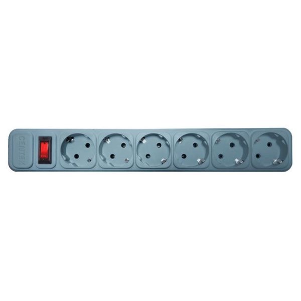 Удлинитель 6 гнезд пластик 3м Centek СТ-8901-6-3,0 серый, двойная защита, макс до 2200 Вт(30)