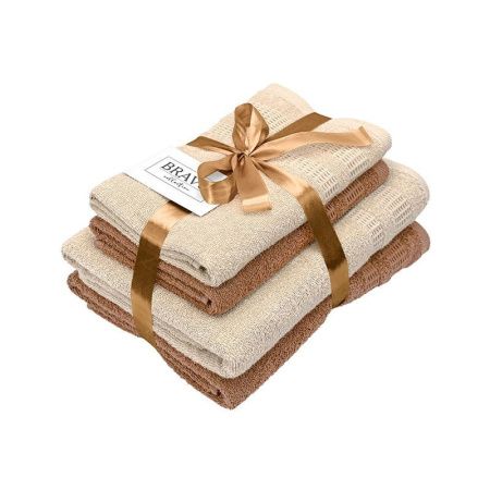 Набор полотенец махровых 4пр 50*80см*2/70*130см*2 Памир кремовый/бежевый 380гр м7701_45