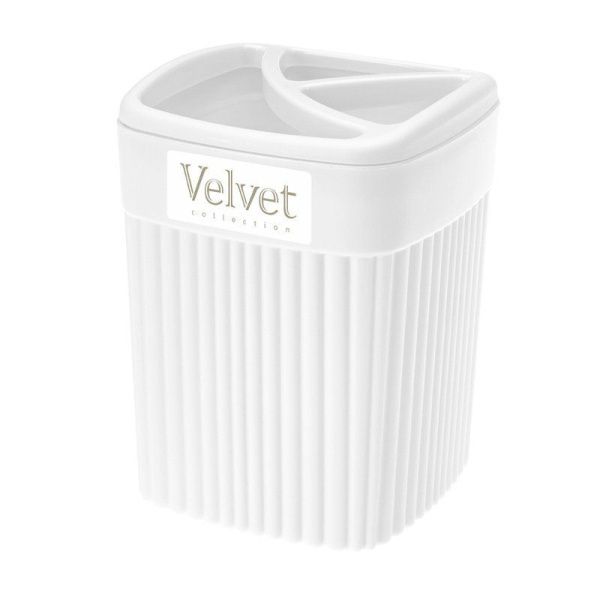 Стакан для зубных щеток 650мл 9*9*11,9см пластик VELVET белый (18)
