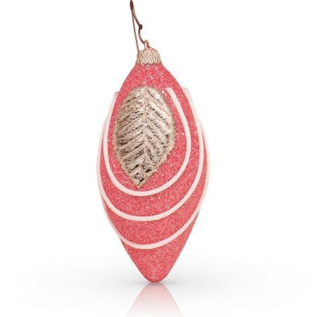 Игрушка новогодняя на елку СОСУЛЬКА 11*5,5см Листок пластик розовый с серебром JC-15040 (450)