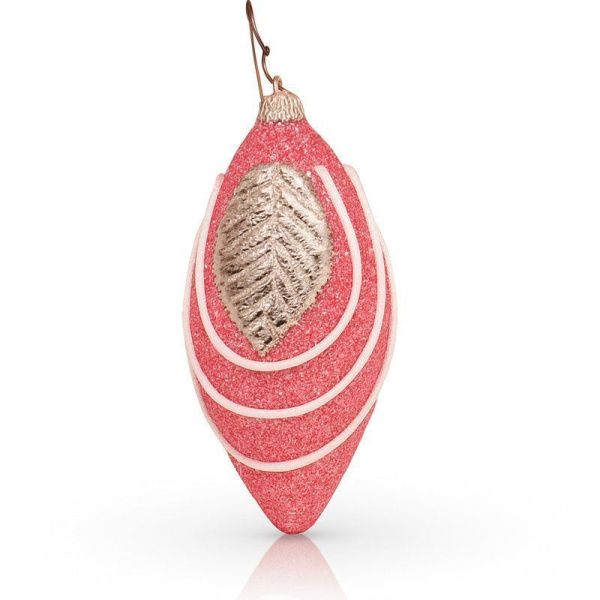 Игрушка новогодняя на елку СОСУЛЬКА 11*5,5см Листок пластик розовый с серебром JC-15040 (450)