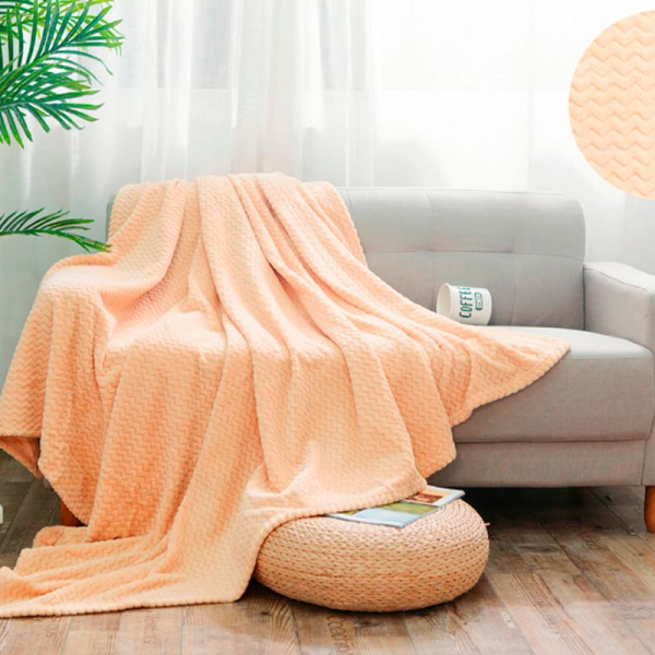 Плед 180*200 велсофт однотонный с тиснением зиг-заг 300 гр, рис. 005-RPM, Sonnet