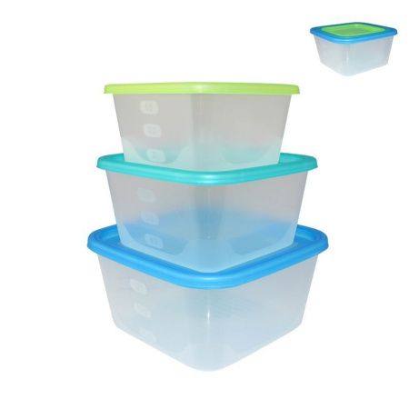 Набор контейнеров пищевых 3пр (1,7/1,1/0,63л) пластик Fusion квадратные микс (12)