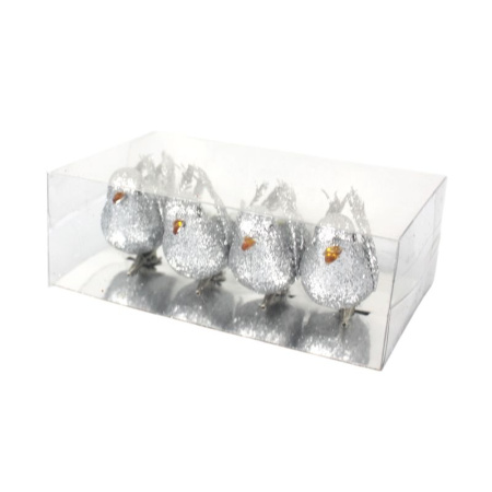 Игрушки новогодние на елку ПТИЦА набор 4шт 9см пенопласт серебро OSJX23003/JC-16996 (216)