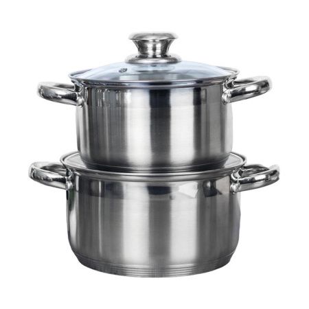 Набор кастрюль 2шт 2,5/3,5л нерж.сталь АРИЯ со стекл.крышками индукция FGN-2.5-3.5 (1)