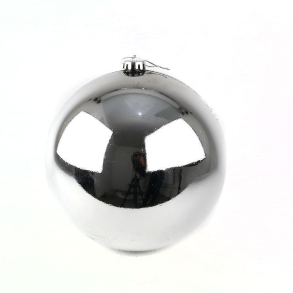 Игрушка новогодняя на елку ШАР 15см пластик блестящий серебряный (48)