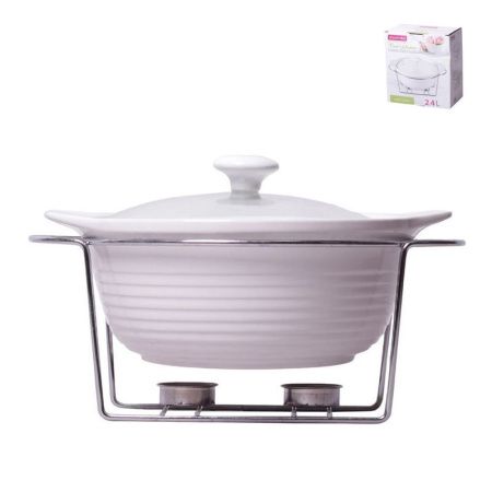 Мармит 2,4л 32*14,5*24см керамика круглый 2 свечи (стекл.крышка, мет.подставка) арт. 6401 (4)