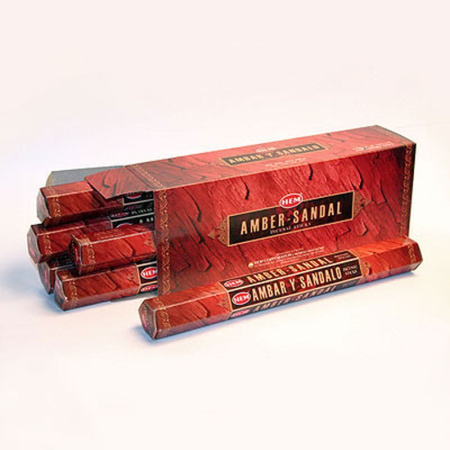 Благовония шестигранник 20 палочек HEM Amber-Sandal Амбер сандал 186 AmS (6)