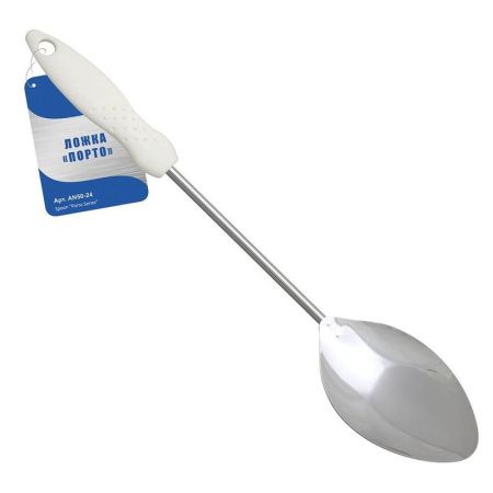 Ложка кулинарная 35*6,5см хром ПОРТО с белой ручкой AN50-24 (6/144)