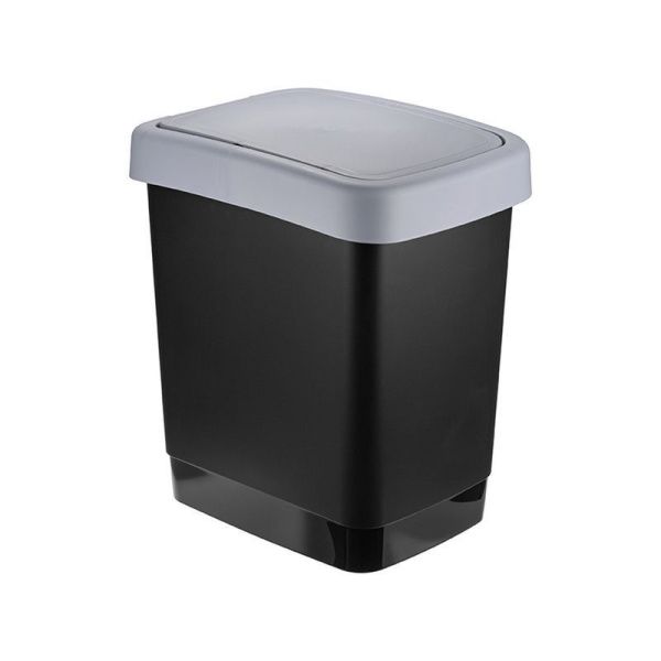 Контейнер для мусора 18л пластик ТВИН серый с подвижной крышкой (8)