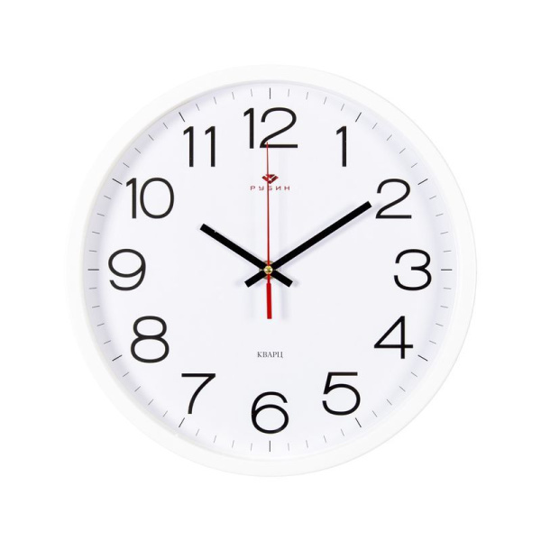 Часы настенные 30см пластик РУБИН Классика белые (10)